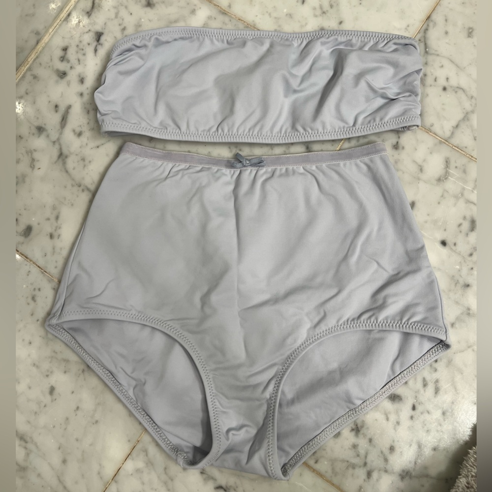 Solid & Stripped high rise light blue bikini set